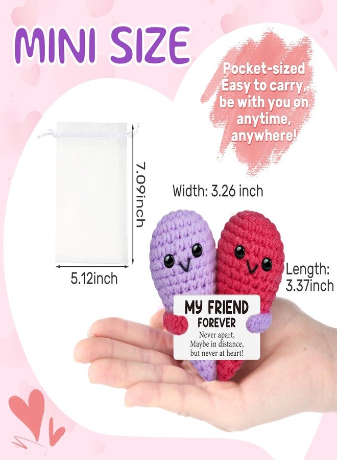 Soulchen 2 Pcs Crochet Heart Gifts for My Best Friend, Birthday Friendship Gifts for Women Christmas White Elephant Goodbye Farewell Present for Bestie BFF, Handmade Stuff Desk Decor(Red and Purple) - Image 2